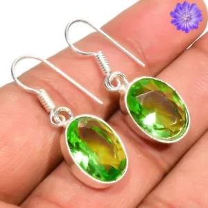 Green Peridot Gemstone 925 Sterling Silver Handmade Jewelry Earrings Gift For - Picture 1 of 3