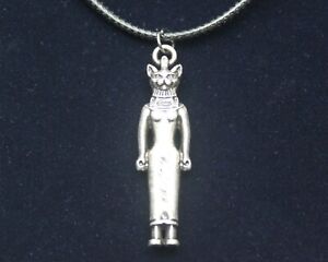 Bastet Necklace & Gift Pouch, ancient egyptian cat goddess bast silver metal
