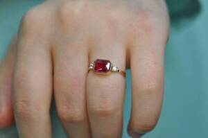 Natural Ruby Gemstone Statement Red Ring Size 6.5 14k Yellow Gold Indian Jewelry