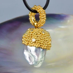 Gigantesco South Sea Pearl Pendant, Oro Vermiglio Argento & Diamanti 17.25g - Foto 1 di 13