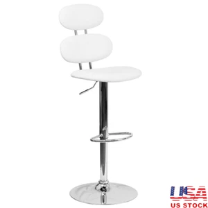 Adjustable Height Bar Stool Retro Ellipse Back Chrome Footrest Vinyl Upholstery - Picture 1 of 13