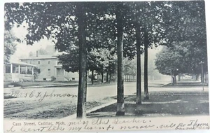 Cass Street Cadillac Michigan Vintage Postkarte gebraucht verschickt 1907 Wohnhaus - Bild 1 von 5