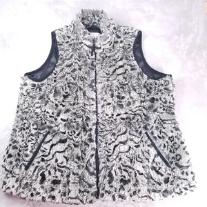 Coldwater Creek Vest Women 1X Black White Animal Print Pockets Faux Fur Zip Cozy - Picture 1 of 22