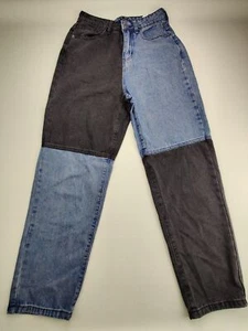 Nasty Gal High Rise Wmn's Sz 6x28" Black/Blue Cross Colors Denim Baggie Pants  - Picture 1 of 10
