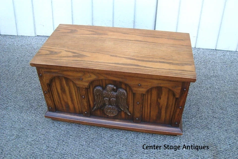 60832  Oak Blanket Storage Chest Trunk with CARVED  Eagle Cover