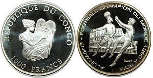 CONGO 1000 FRANCS 2001 KM#47   SILVER 0.999 - Bild 1 von 1