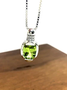 Lorenzo Green Peridot Diamond Pendant 18k White Gold Women's Necklace 18'' - Picture 1 of 13