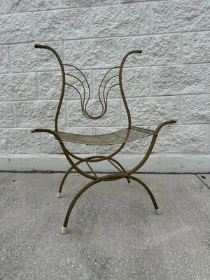 Vintage Mcm Regency Nouveau Italian Gold Metal Vanity Accent Chair - Image 1 of 4