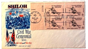 🚩Stamp №1179 Shiloh FDC, Plate Block of 4 with Fleetwood cachet - Picture 1 of 2