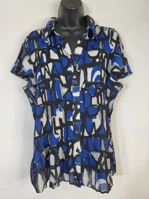 Blusa para mujer SereNade talla XL plisada transparente con botones manga corta acampanada Foto 1 de 4