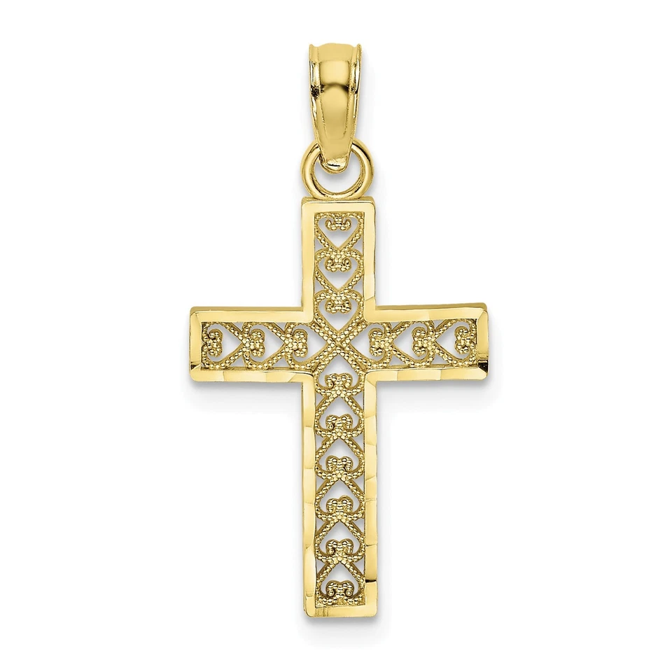 10k Yellow Gold Shiny-cut Filigree Cross Pendant 10k8602