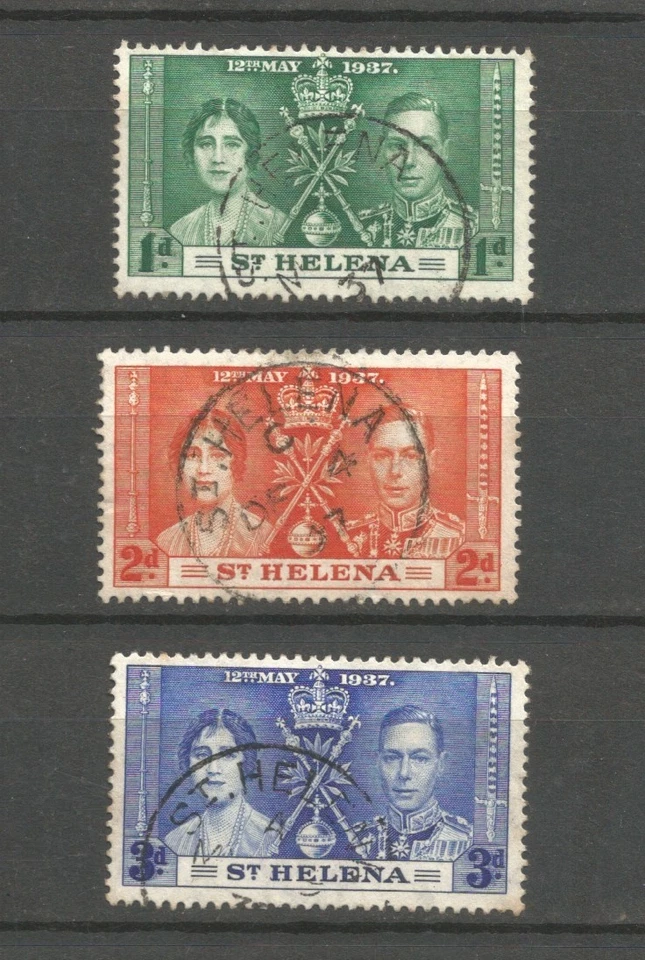 Santa Elena 1937 Jorge VI Coronación, juego usado.  SG128-130 Foto 1 de 1