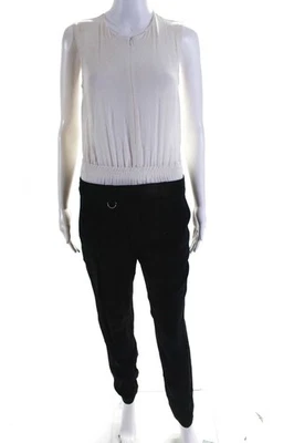 ALC Womens Front Zip Sleeveless V Neck Back Cut Out Jumpsuit Black White Size 2 Foto 1 de 4