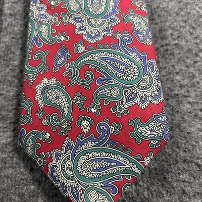 Men's Hathaway Necktie Colorful Paisley Pattern Red Green Blue 100% Cotton USA - Image 1 of 4