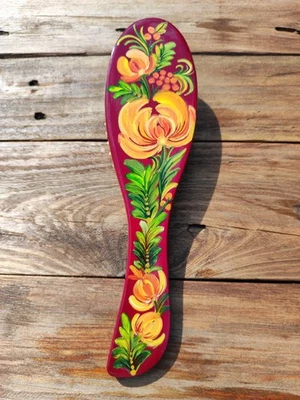 Wooden comb with Petrikivka painting, hand painted hair accessoire - Image 1 of 4