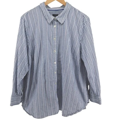 Camisa Talbots Plus 3X Azul Blanco Rayas Algodón Abotonada Calce Clásico Cápsula Foto 1 de 4