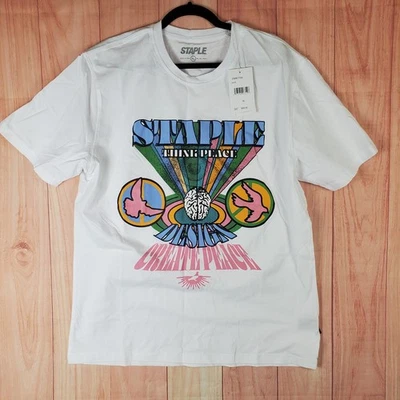 Camiseta Staple Para Hombre XL Blanca Algodón Estampado Gráfico Think Design Crea Melocotón Foto 1 de 4