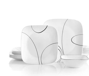 Corelle Simple Lines Square 18 Piece Dinnerware Set Open Box See Details - Picture 1 of 18