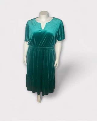 Terra & Sky Dress Womens 3X Velvet Green Midi Stretch Plus Size Holiday Classic - Image 1 of 4