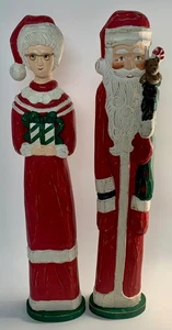 Pier 1 Wooden Santa & Mrs Claus Figures 20” Mr Couple Decor Rustic Set of 2 - Picture 1 of 7