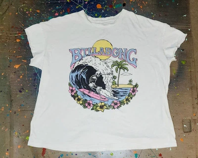 Billabong 复古超大骨架捕捉波浪亮白色 T 恤男式 XL — 第 1/4 张图片