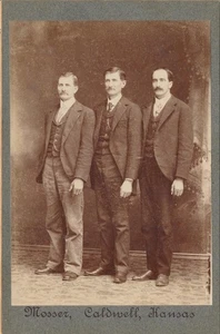 Cabinet Card Antique Photo Men Mustache Caldwell KS Mosser "Frank, Ken, Marshel" - Bild 1 von 7