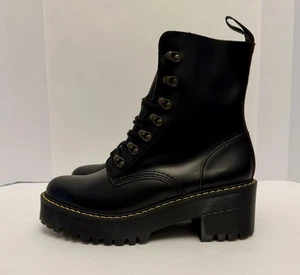 Dr. Martens Leona Boot Black Leather Lace Up Combat Grunge Women's Sz 9 NWOT. - Picture 1 of 10