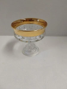 Vintage Kristall Sockel Bonboniere mit Goldrand Maße ca. 5,25" Höhe x 5" Breite - Bild 1 von 5