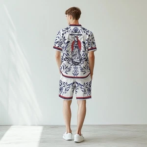 Jonvi Silk Blend Virgin Mary Print Camp Collar Short Sleeve Shirt NWT Size 5XL - Picture 1 of 10