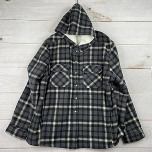 Eddie Bauer Comcast Business Jacket Women 3XL Gray Plaid Sherpa Snap Hooded Warm - Picture 1 of 13