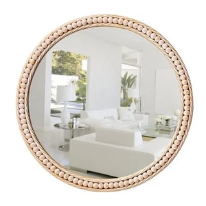 Gold Round Mirror,Circle Wall Mirror for Bathroom,24" Rustic Beaded Mirror - Picture 1 of 8