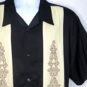 Camisa Sobrino Para Hombres XXL 52" Negra Marfil Bordada Bowling Cabana Rayón Cubano - Imagen 1 de 10