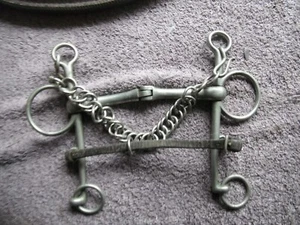5 1/2 " jointed pelham with leather lip strap and curb chain used - Picture 1 of 3