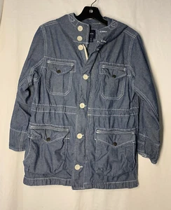 GAP Kids Light Denim Anorak Jacket Sz 8 Hood & Front Drawstring - Picture 1 of 12