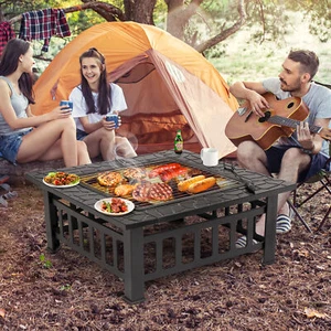 32" Square Fire Pit Outdoor Patio Metal Heater Deck Backyard Fireplace w/Cover - Picture 1 of 24