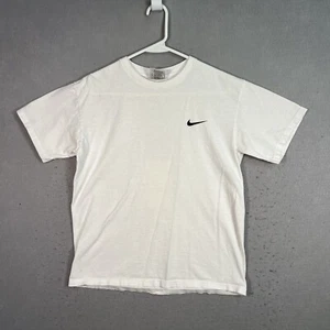 Vintage 90s Nike Embroidered Swoosh T Shirt Youth Large White Made In USA Mens - Picture 1 of 12