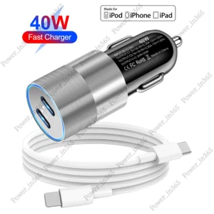 Dual Type C PD Fast 40W Car Charger Adapter Cable For iPhone 13 12 11 Pro Max 14 - Picture 1 of 17
