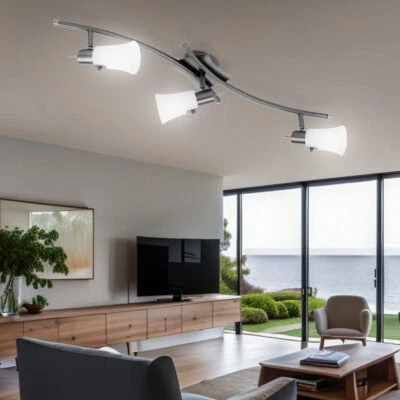 Design Strahler Decken Spot Leuchte beweglich Stahl Glas satiniert Arbeitszimmer - Bild 1 von 4