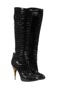 Giuseppe Zanotti Croc Embossed Over The Knee Boot US7.5 EU37.5 Black 110mm - Picture 1 of 13