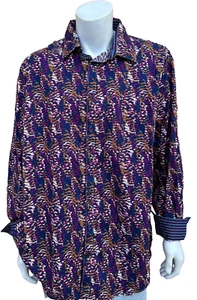 Claiborne Designer Purple Geometric Stretch Button Up Casual Dress Shirt XXL 2XL - Picture 1 of 10