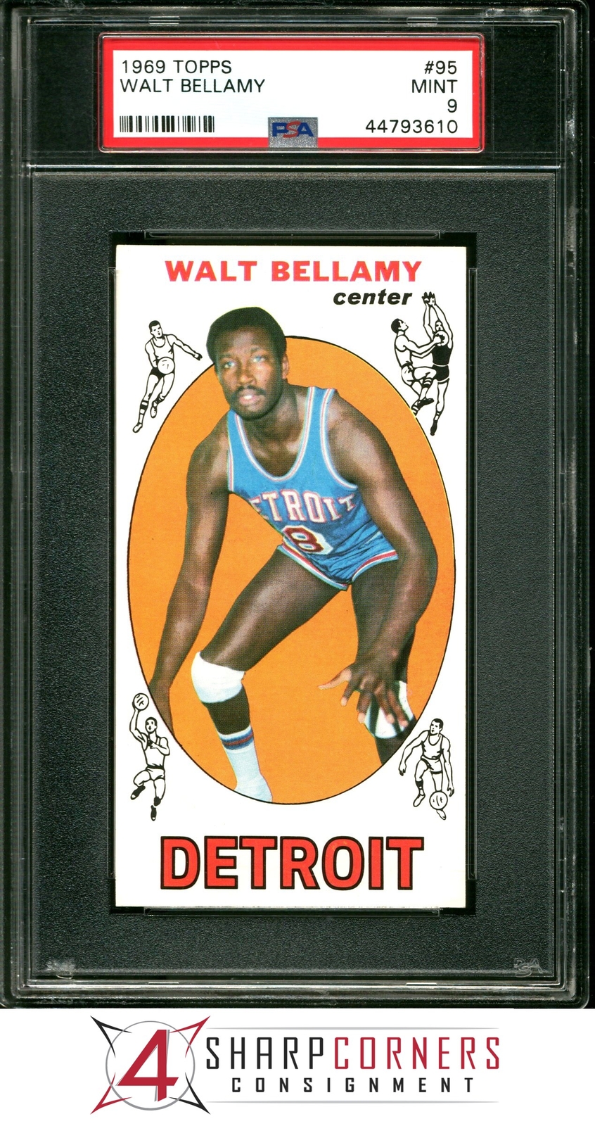 1969 TOPPS #95 WALT BELLAMY PISTONS HOF PSA 9 SET BREAK