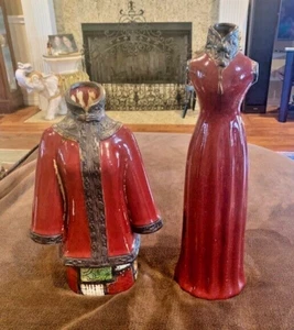 Vintage Pair of Red Asian Porcelain & Pottery Clothes Vases - Picture 1 of 5