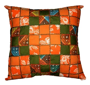 Throw Pillow Made From Crazy Nine Patch Handmade Briar Stitch Quilt Block - Picture 1 of 3