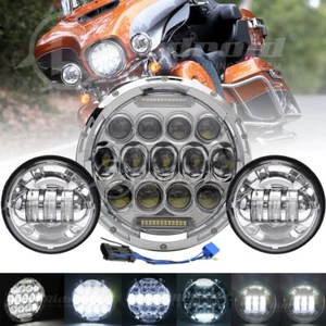 Faro LED cromado 7"" + lámpara de paso antiniebla de 4,5"" para Harley Touring Electra Glide - Imagen 1 de 21