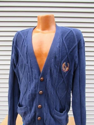 Cárdigan tejido con cable azul medio suéter vintage Jack Nicklaus para hombre tema golf Foto 1 de 4
