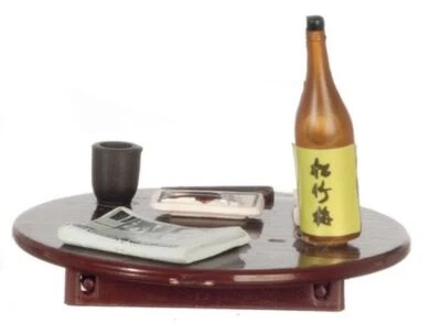 TOWN SQUARE MINIATURES Puppenstube asiatisches Essen auf Klapptisch mit Wein Maßstab 1:24 Miniaturmöbel