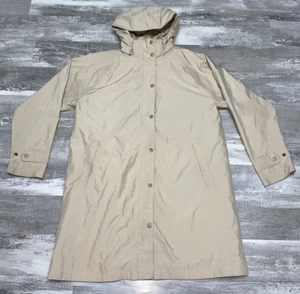 L.L. Bean sz Large L Camel Tan Rain Coat Full Length Long Jacket Trench Hooded - Picture 1 of 19