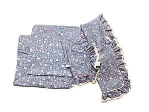 Juego de 6 fundas cortinas cruzadas vintage años 70 azul gris floral encaje casa de campo raro difícil de encontrar - Imagen 1 de 6
