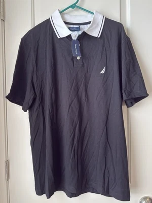 Nautica Men’s Black Polo Shirt White Collar NWT Size XL - Image 1 of 4
