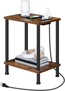 Side Table with Charging Station End Table w/ USB Ports Nightstand Stable Frame - Picture 1 of 13